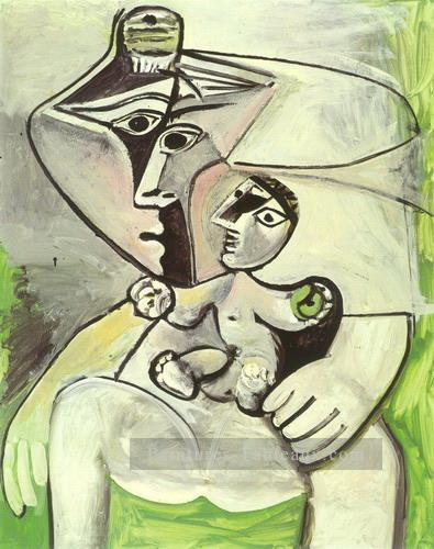 Maternité à la pomme Femme et enfant 1971 Cubisme Peintures à l'huile
